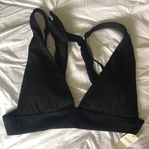 Aerie Black Waffle Triangle Bikini Top size M